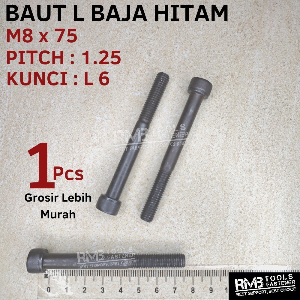 M8x75 สีดําเหล็ก L Bolt Socket Cap สกรูเกรด 12.9 L6 Key HT M8