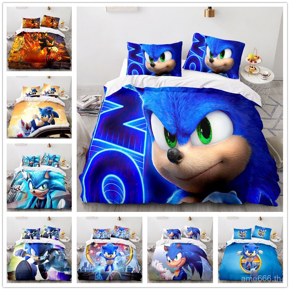 Sony Sonyk Digital Quilt Cover พิมพ์แอปริคอทสามชิ้นอะนิเมะ 3D sonic Kid sonic Hedgehog 1CDT