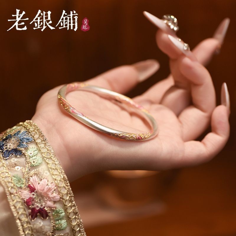 สร้อยข้อมือสีชมพู Wu Yue ลาวร้าน จากเงินบริสุทธิ์ 999.9 สไตล์จีนแบบโบราณ เหมาะสำหรับเป็นของขวัญระดับ