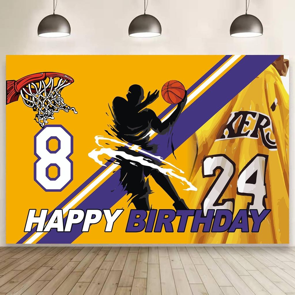 24 Basketball Birthday Party Backdrop,Basketball Party Decoration,Basketball Themed Birthday Banner 