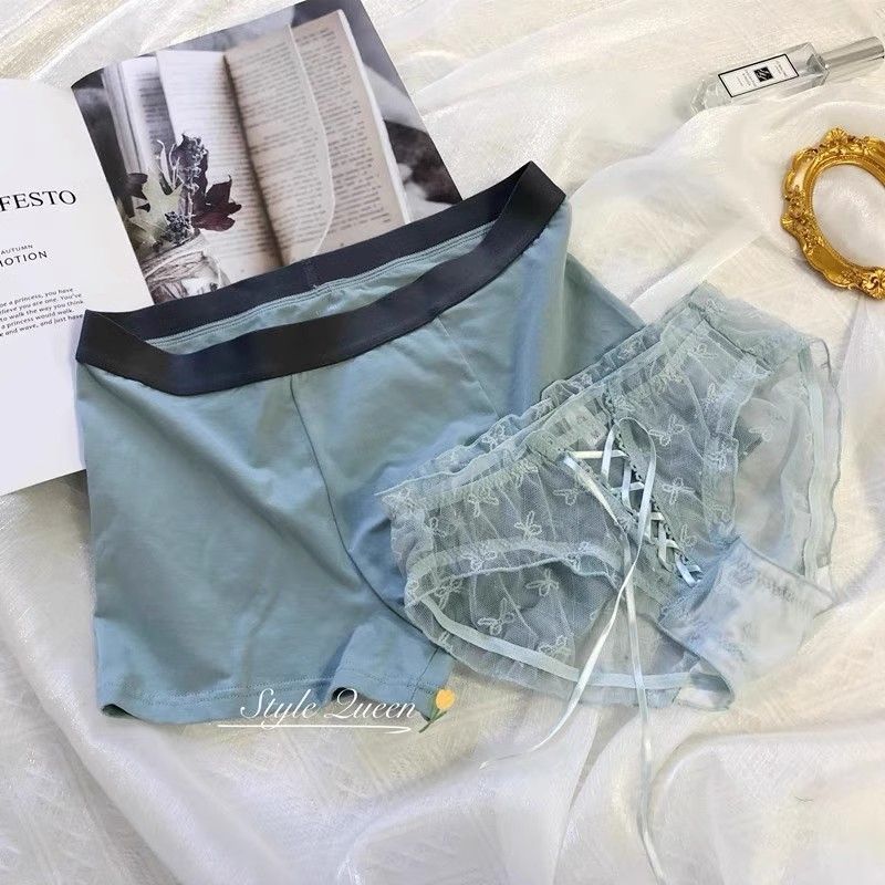 情侣内裤纯色纯棉裆中腰平角性感透气薄蕾丝网纱三角裤大码200斤Couple Underwear for One Man and One Woman25.11.26