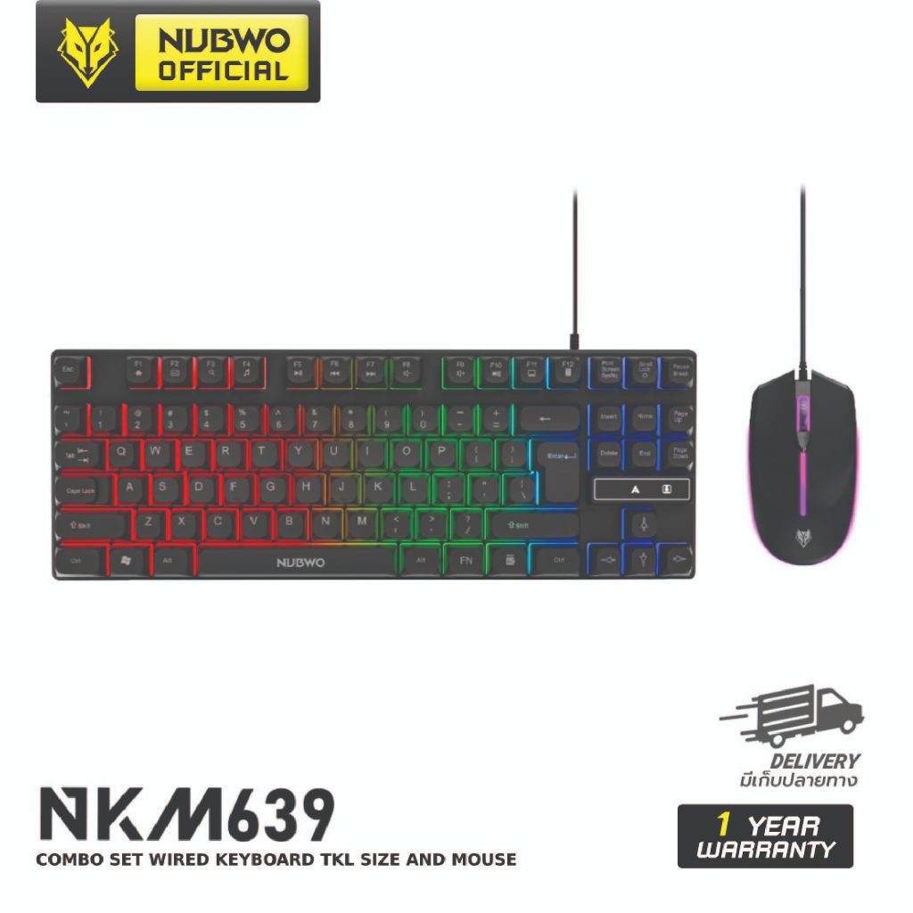Nubwo คีย์บอร์ดและเมาส์แบบสาย NKM-639 มีไฟ RGB RUBBER DOME SWITCHES