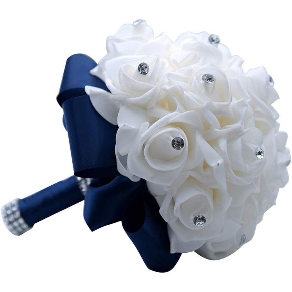 MOJUN Wedding Bouquets Crystal PE Roses Bridal Bridesmaid Wedding Hand Holding Bouquet Artificial Fa