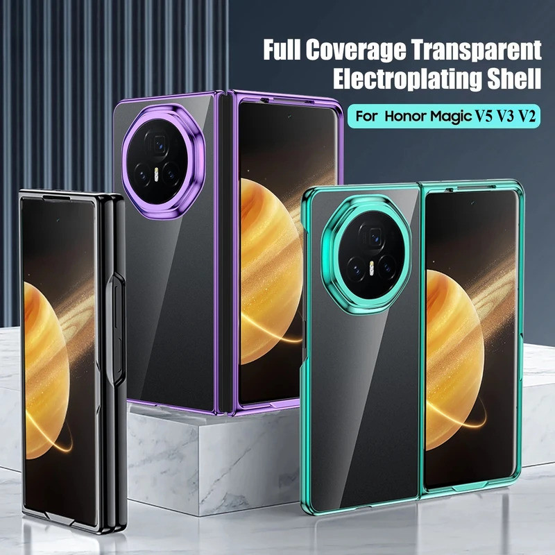 สําหรับHUAWEI Mate X7 X6 X5 5Gแฟชั่นหรูหราพับElectroplated PCโปร่งใสสําหรับHonor Magic V5 V3 VS3 V2 
