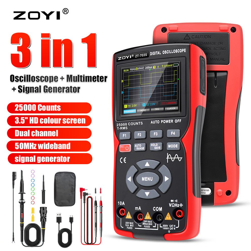 ZOYI ZT-703S High-Precision Dual-Channel 50m Three-in-One Oscilloscope มัลติมิเตอร์แหล่งสัญญาณ Cross