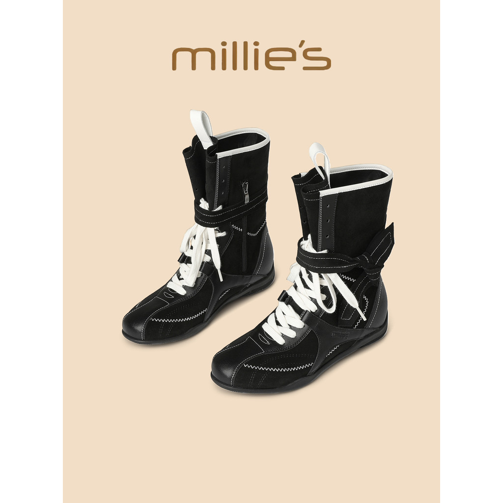 Millies Miaoli รองเท้าผู้หญิง ขนแกะสีดำ สไตล์เชลซี เหมาะสำหรับฤดูใบไม้ร่วงและฤดูหนาว