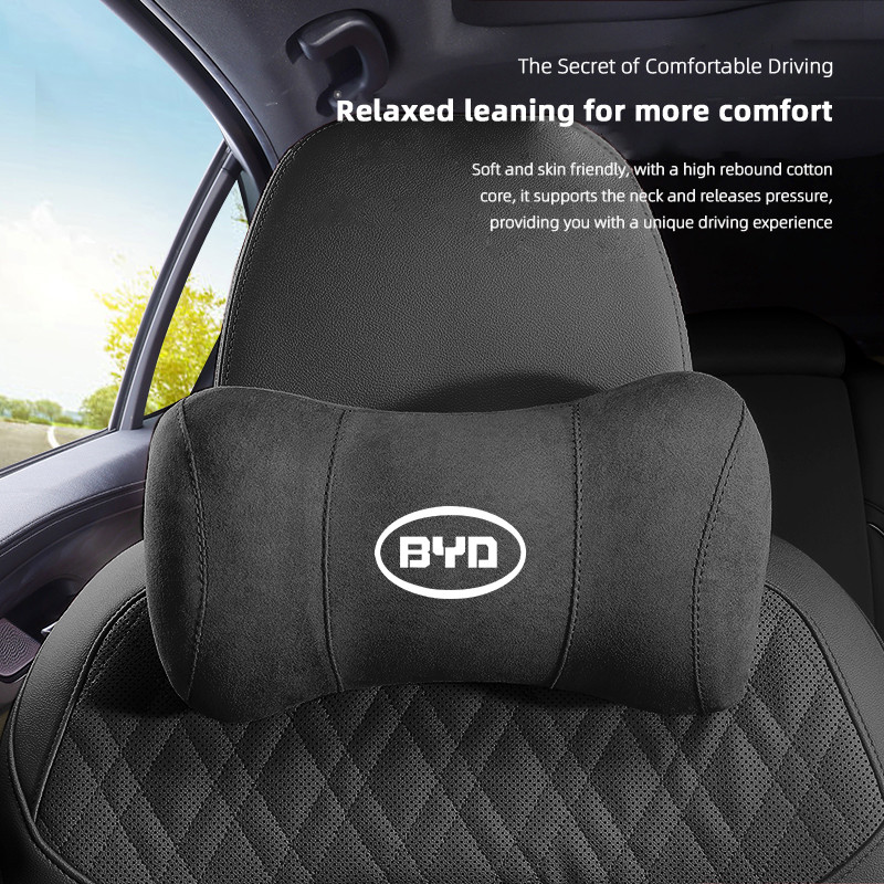 Suede Headrest รถ Breathable Memory Foam หมอนรองคอสําหรับ BYD Atto 3 E6 Tang F3 Plus เพลง Max F3R Qi