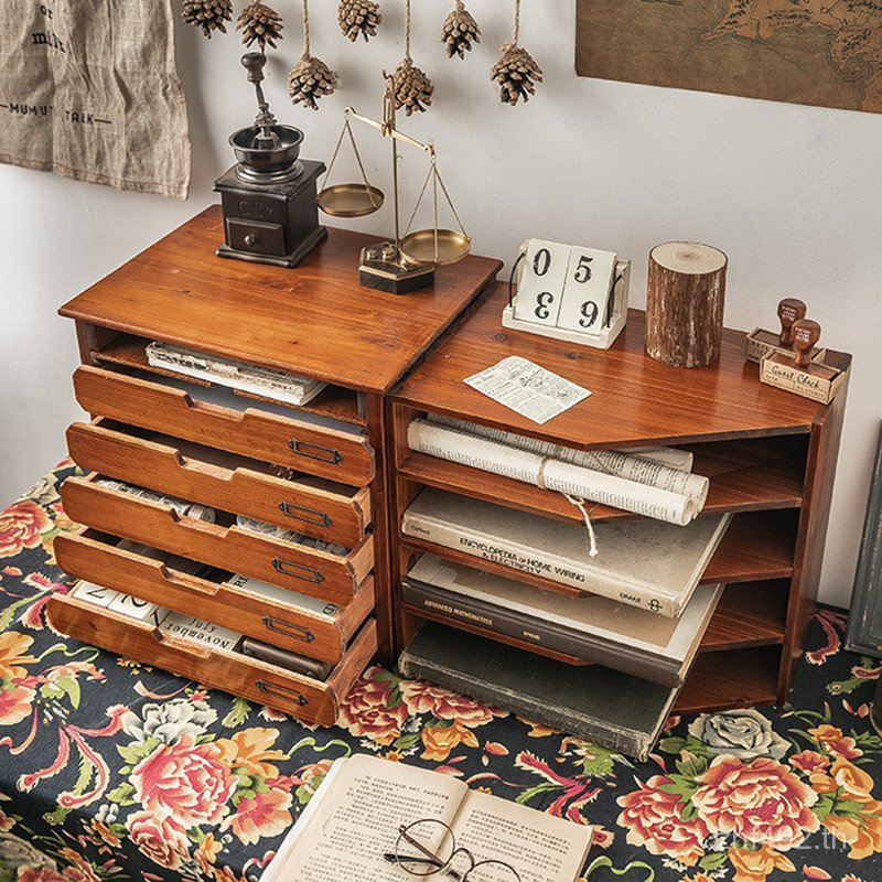 แฟ้มไม้จัดระเบียบกล่อง a4 ลิ้นชัก Desktop Work Space ชั้นวางสํานักงานแฟ้มตู้โต๊ะกล่องเก็บคู่มือ D0O3