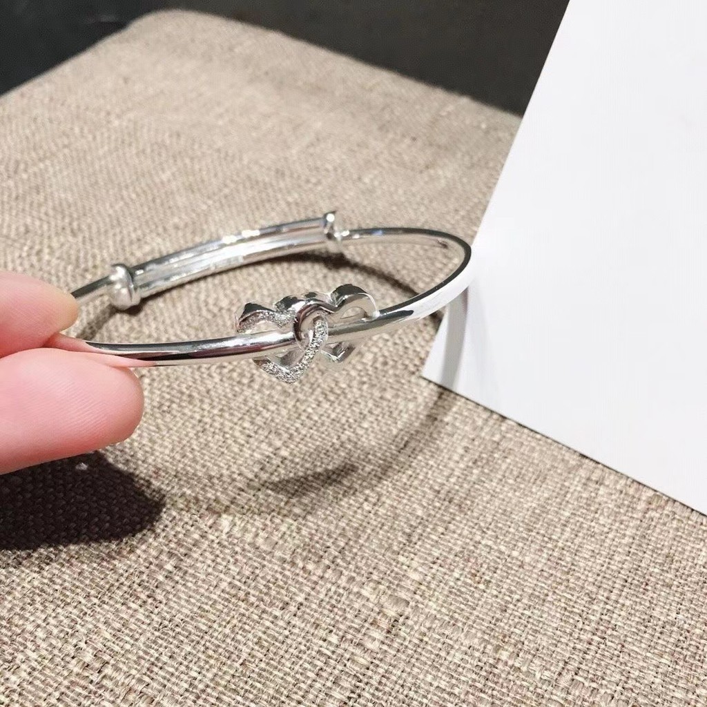 สร้อยข้อมือเงินหัวใจคู่ push-pull adjustable band เครื่องประดับสำหรับแฟนหรือเพื่อนสนิท