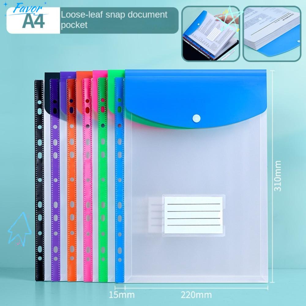 FAVOR 6 pcs Binder โฟลเดอร์, PP A4 Binder กระเป๋า,ขนาดใหญ่ความจุ 11 หลุม 6 สี Punched กระเป๋าโฮมออฟฟิศ