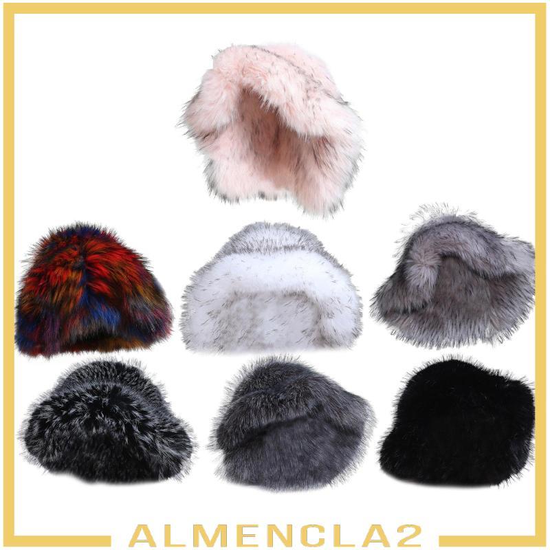 [Almencla2] Winter Faux Bucket Hat for Women Trend Casual Wide Brim Soft Fashion Fuzzy