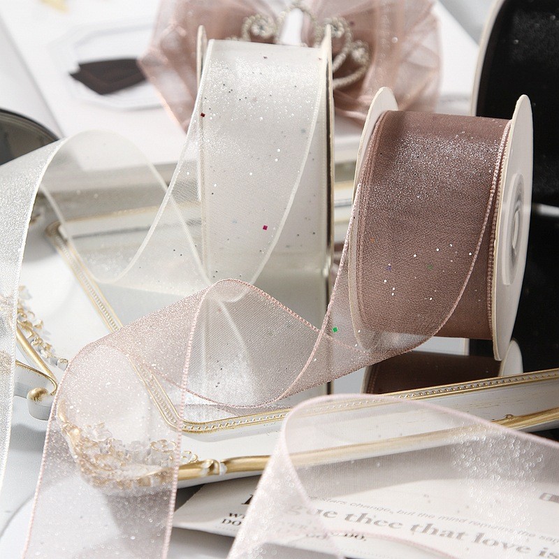 4cm/2.5cm Transparent Mesh Rhinestone Organza Ribbon DIY Children's Headwear Bow Accessories
