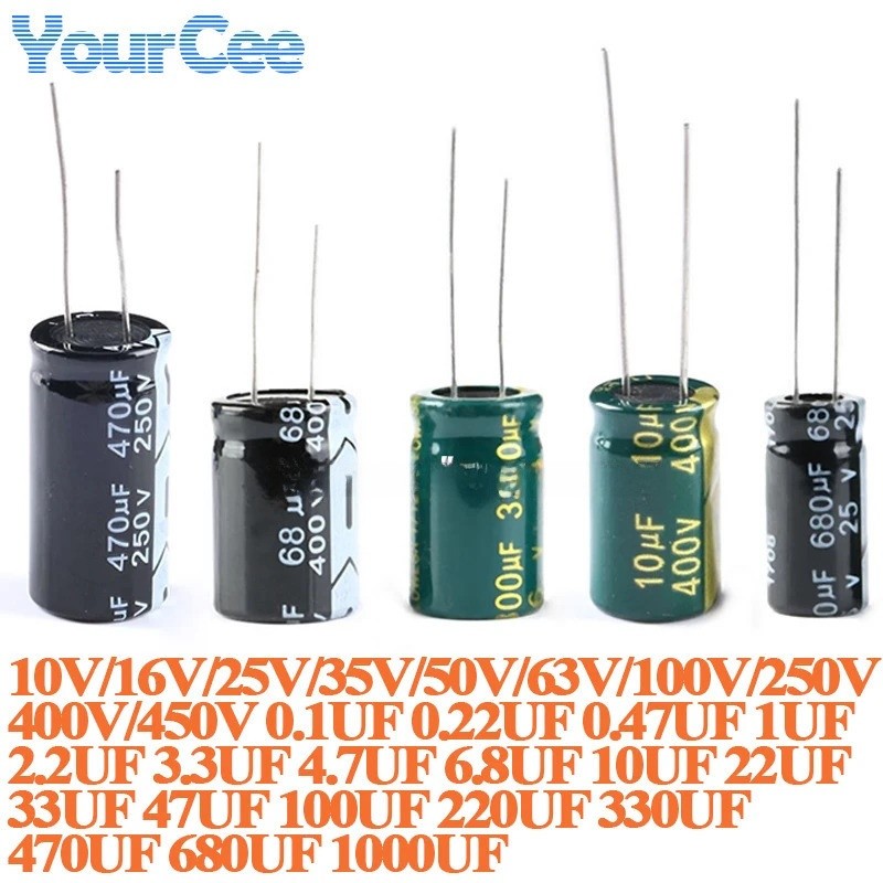 5pcs อลูมิเนียม Electrolytic Capacitor DIP Capacitance 0.1UF 0.47UF 1UF 10UF 47UF 100UF 220UF 330UF 
