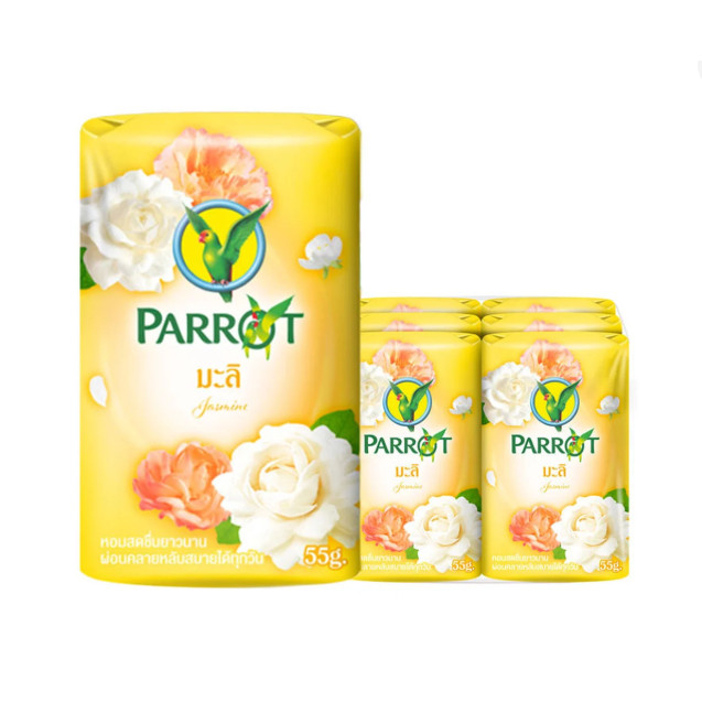 (แพค6ก้อน) พฤกษานกแก้ว สบู่ก้อน  55 ก. สบู่นกแก้ว