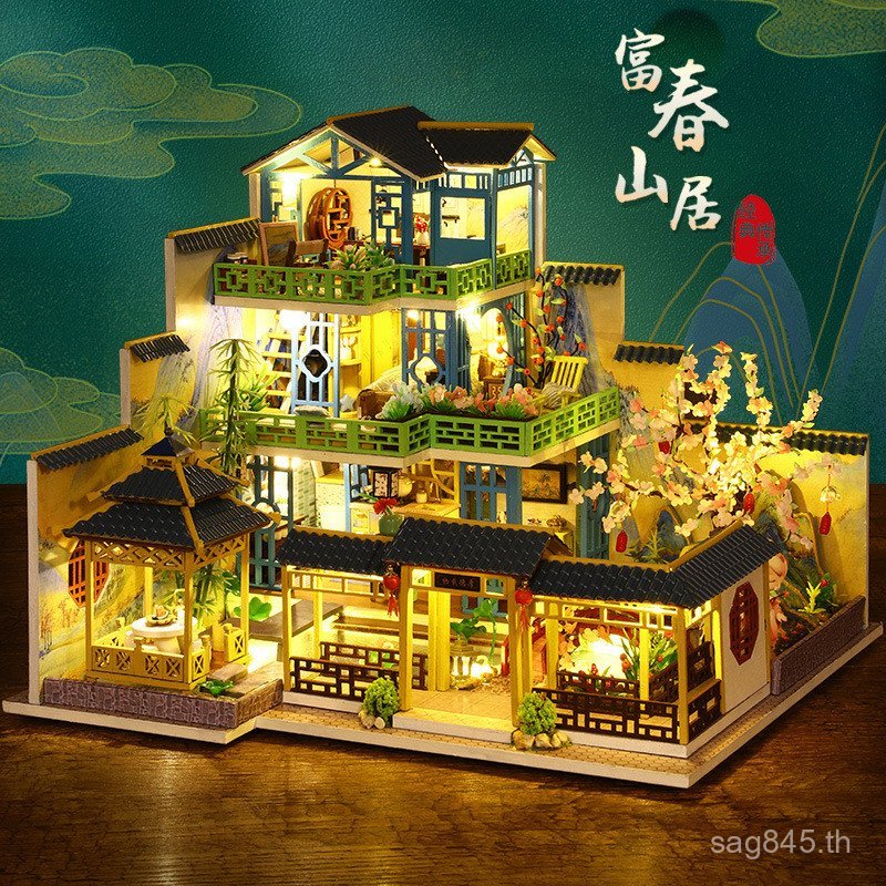 Handmade Mountain Residence Fuchun House Building DIY Hut ขนาดใหญ่ Carter ไม้สาวของขวัญ Creative Vil