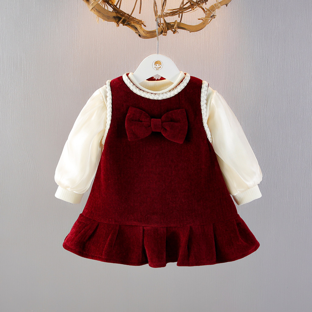 สาวบวกกํามะหยี่ชุดเจ้าหญิงฤดูใบไม้ร่วงฤดูหนาวเด็กสองชุดเด็กสาวในช่วงต้นฤดูหนาวหนึ่งปีชุดจัดเลี้ยงชุด