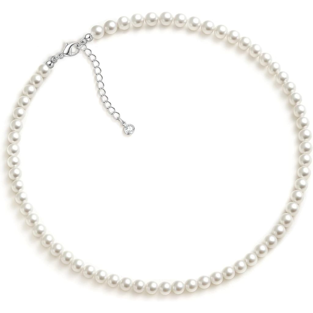 Zeffy สร้อยคอมุกขนาด 4 มม., 6 มม., และ 8 มม. สไตล์ delicate choker สำหรับงานแต่งงานและเป็นของขวัญเพื