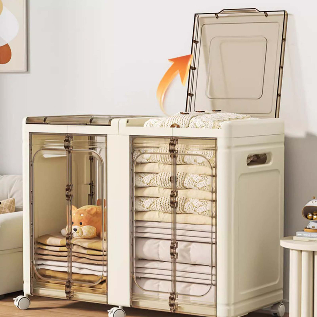 SPING กล่องเก็บของเล่นเด็กแบบพับได้ ดีไซน์ฝาพับพร้อมล้อ  กล่องเก็บเสื้อผ้าความจุขนาดใหญ่ - รูปที่ 5