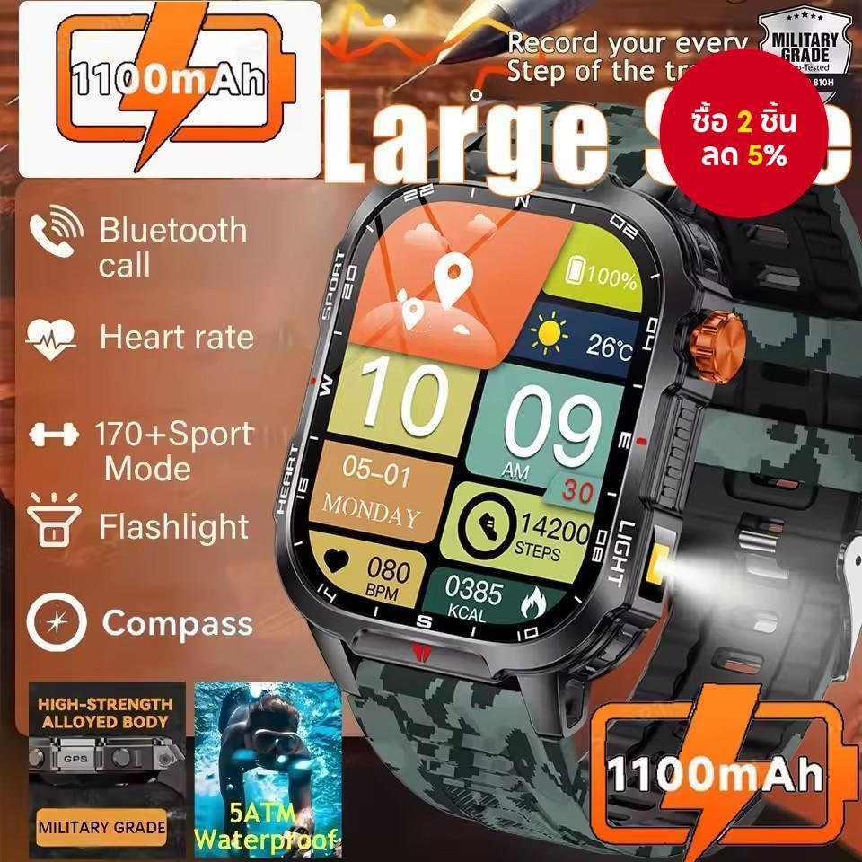 สําหรับ Huawei GPS สมาร์ทวอทช์ผู้ชาย สมาร์ทวอทช์ขนาด 1100mAh ขนาดใหญ่ กีฬากลางแจ้ง สมาร์ทวอทช์กองทัพ 10ATM และกันน้ํา GPS ตัวติดตามฟิตเนส อัตราการเต้นของหัวใจ โทรศัพท์คอล