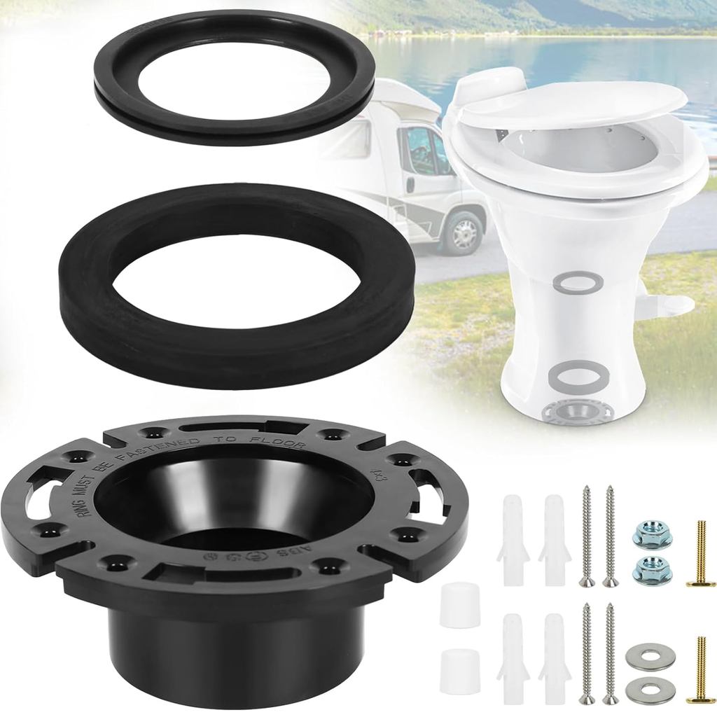 RV Toilet Seal and 3'' Socket RV Toilet Flange Kit, 3 in 1 RV Toilet Flange Seal for 300/310/320 RV 