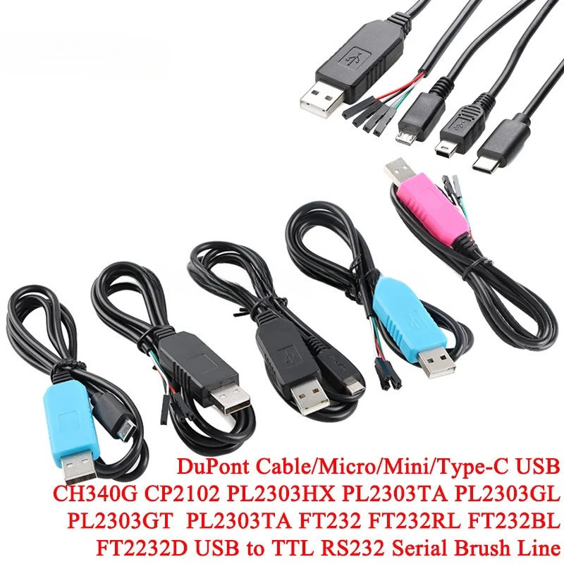 CH340 PL2303 CP2102 FT232 TYPE-C Micro Mini ดาวน์โหลดสาย USB ถึง TTL RS232 Serial Brush Wire Adapter Converter พร้อมเชลล์