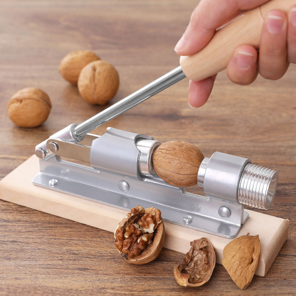 Pecan Nut Cracker เครื่องมือสําหรับการแตกร้าวง่าย Heavy Duty Nut Sheller พร้อมฐานไม้จับปรับ Nut Crac