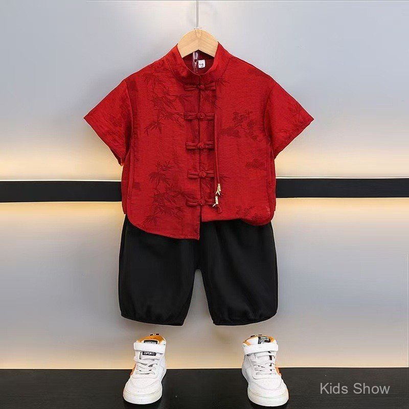 Local Shipping ฤดูร้อนผู้ชายใหม่สไตล์จีนHanfu 2 ชิ้นชุดนักเรียนรุ่นRetro Vintageเสื้อชุด 1127