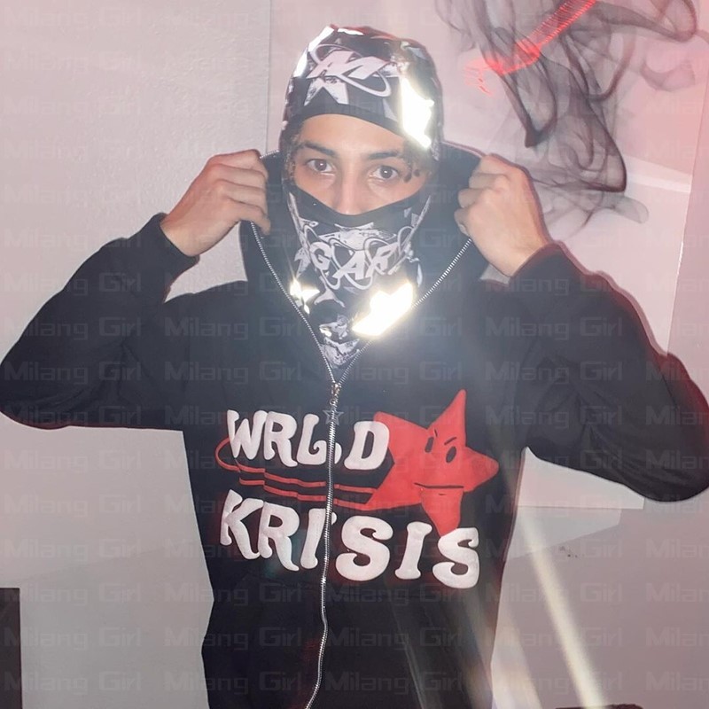 Y2k Zip up Hoodie Stars Print goth Punk Sweatshirt Mens hoo