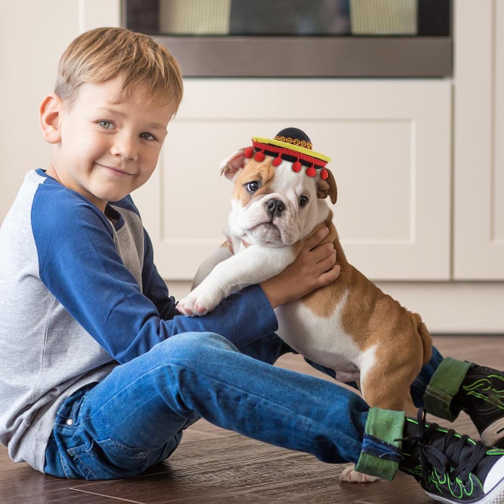 POPETPOP 3PCS Small Dog Sombrero Hat - Cute Straw Sombreros, Mini Mexican Hats for Halloween, Summer