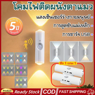 🚀ส่งจากไท🚀 โคมไฟ LED อัจฉริยะ พร้อมเซ็นเซอร์ตรวจจับการเคลื่อน, ควบคุมอัตโนมัติ ไหวแม่เหล็กที่ถอดได้ ชาร์จไฟได้ ไฟกลางคืนติดผนัง