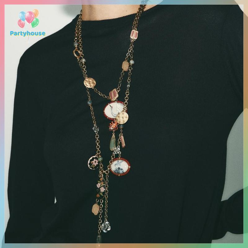 เซ็ตเครื่องประดับ vintage bohemian สองชิ้น: สร้อยคอมัลติเลยerdem สำหรับผู้หญิงพร้อมจี้ดอกไม้