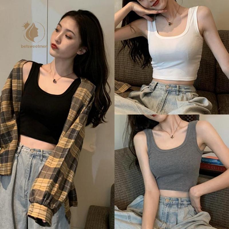 [DB] แฟชั่น Crop Top เสื้อยืดผู้หญิง Casual Cropped Strap Basic ฤดูร้อนเสื้อผ้า Tee เสื้อ Femme T เส