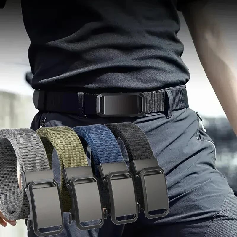 Men's Automatic Buckle Canvas Tactical Belt Durable Casual Outdoor Hunting Adventure Training Pants 