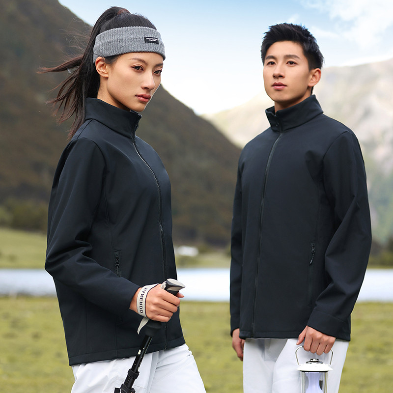 [Ladaferr Store] Outdoor Thermal Soft Shell Jacket Stand Collar Jacket Windproof Waterproof Unisex H