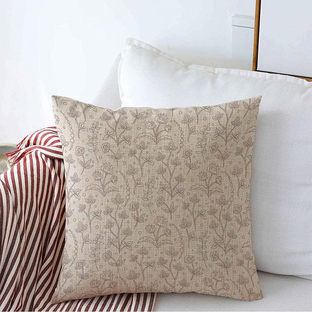 ตกแต่งโยนหมอนกรณี Farmhouse รูปแบบสีน้ําตาลสวย Jacobean ดอกไม้ Meadow ดอก Florets Bud Country ครีม C