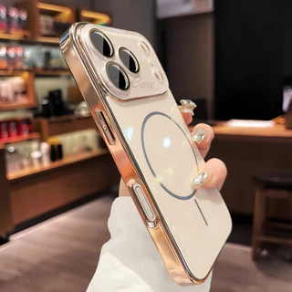 ใหม่ ip17 กรณี Rose Gold กระจกนิรภัยเลนส์สําหรับ iPhone 13 14 15 16 17 Pro Max Air 16pro แม่เหล็ก 15pro เคสโทรศัพท์กันกระแทกเคสโทรศัพท์