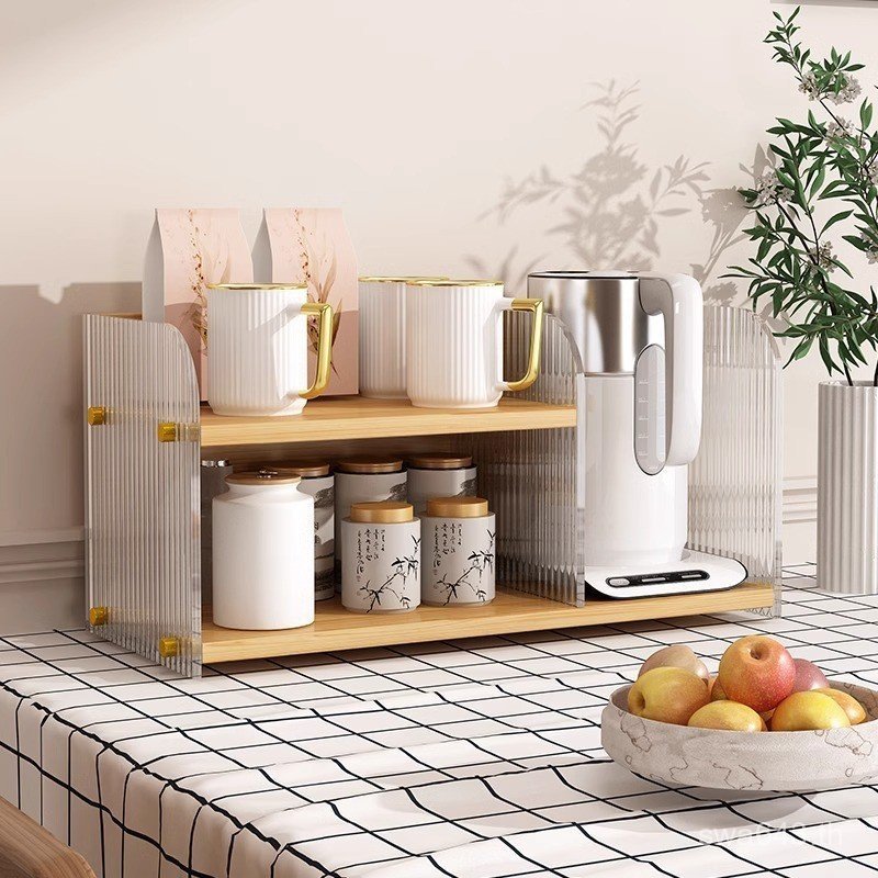 โต๊ะรับประทานอาหารชาเก็บอะคริลิหลายชั้นบาร์น้ําชั้นวางชั้นวางถ้วยน้ําตารางครัวเรือนสก์ท็อปออแกไนเซอร