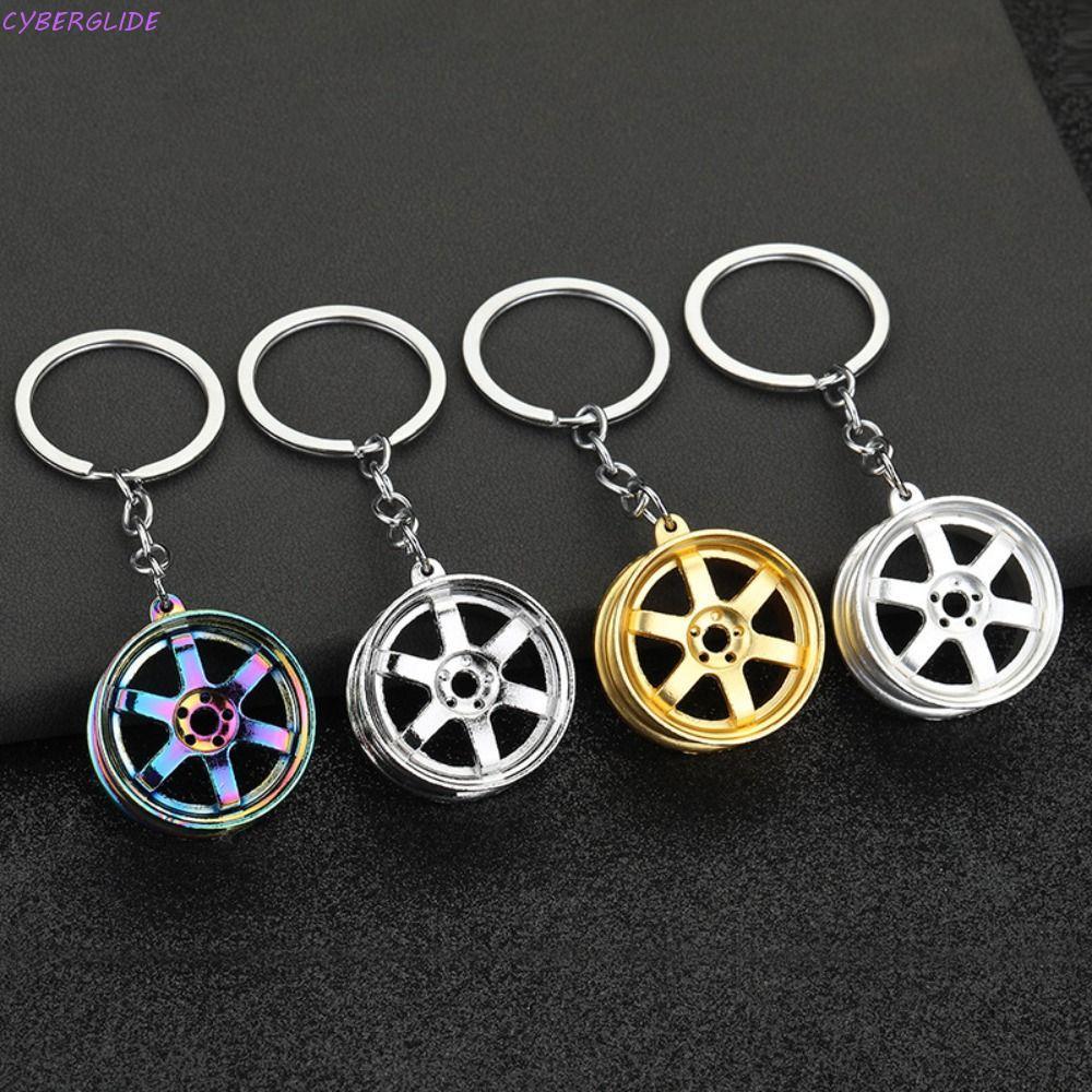 CYBERGLIDE Tyre Rim Key Holder, INS Mini Car Wheel Keychain, Creative Keyring Alloy Wheel Hub Bag Ch