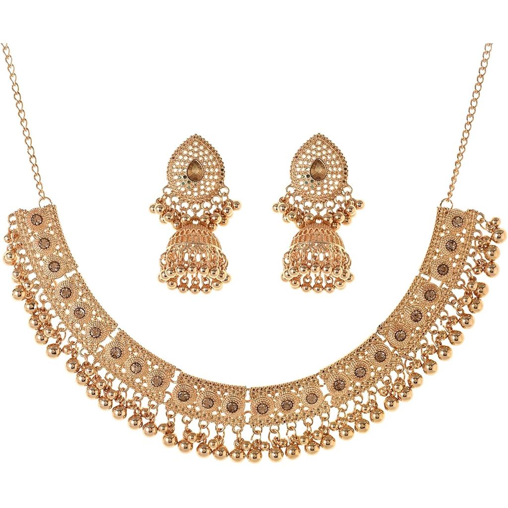 Indian-Jewelry-Jhumka-Necklace-Sets Kundan-Earrings for Women Gold-Chain-Wedding-Choker Oxidized Ind
