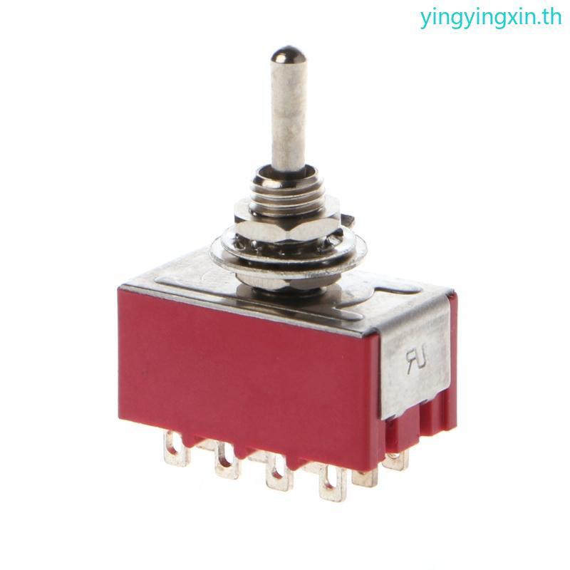 YIN AC 250V 2A 125V 5A 12-Pin On 2 ตําแหน่ง 4PDT Mini Toggle Switch สีแดง