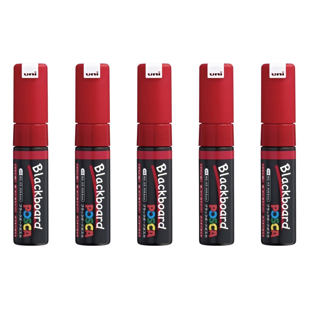 Mitsubishi Pencil Uni Water-Based Blackboard Posca Pens, Broad Point, Square Tip, Red, 5 Pens, Box P