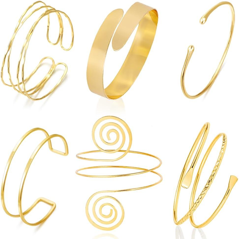 COLOYAN 6PCS Gold Arm Cuff Upper Arm Cuff Bracelets for Women Open Upper Arm Cuff Bangle Adjustable 