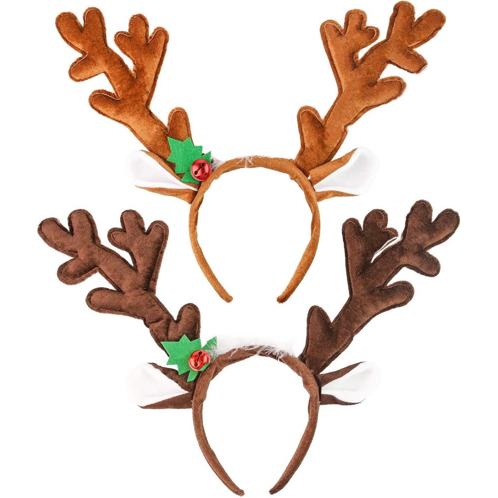 HANSGO Reindeer Antlers Headband, 2PCS Deer Antlers with Bells Cute Christmas Reindeer Ears