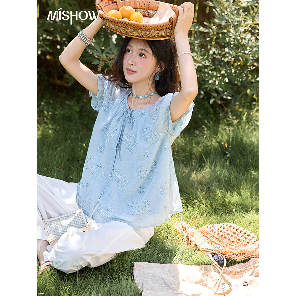 MISHOW 2026 ฤดูใบไม้ผลิฤดูร้อนออกแบบปักดอกไม้หลวมเสื้อ Slimmer ดู