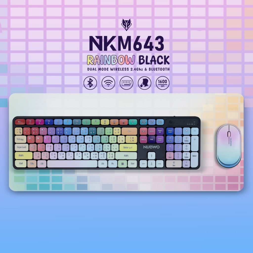 เมาส์คีย์บอร์ดไร้สาย Keyboard Mouse Nubwo NKM-643"RAINBOW " Dual mode Wireless/Bluetooth RubberDome 
