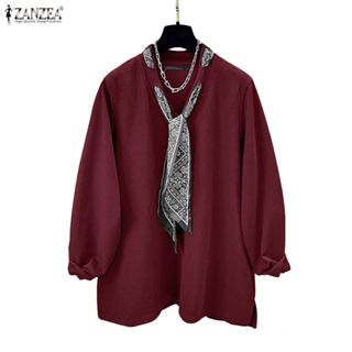 ZANZEA ผู้หญิงเกาหลีขั้นสูง O คอพิมพ์ผ้าพันคอผ้าไหม Splicing…