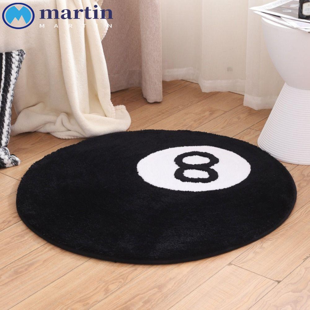 MARTIN 8 Ball พรม, Plush Anti-slip 8 Ball พรม, Creative Skin Friendly รอบสีดํา 8 Ball Mat Hoom Decor