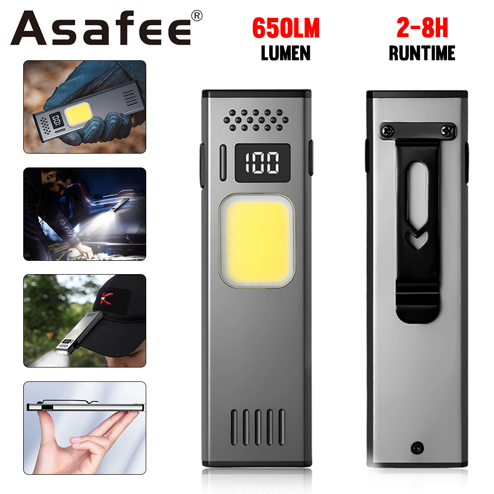 ASAFEE DC02 Mini EDC ไฟฉาย 650LM LED COB ทํางานไฟท้ายแม่เหล็ก USB ชาร์จกันน้ํา Camping เดินป่าซ่อมกระเป๋าไฟฉายกลางแจ้ง