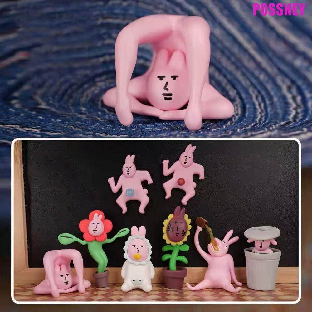 POSSNEY My Friend Rabbit Action Figure, Collection รูปปั้นตุ๊กตากระต่ายสีชมพู, น่ารักน่ารักการ์ตูนตล