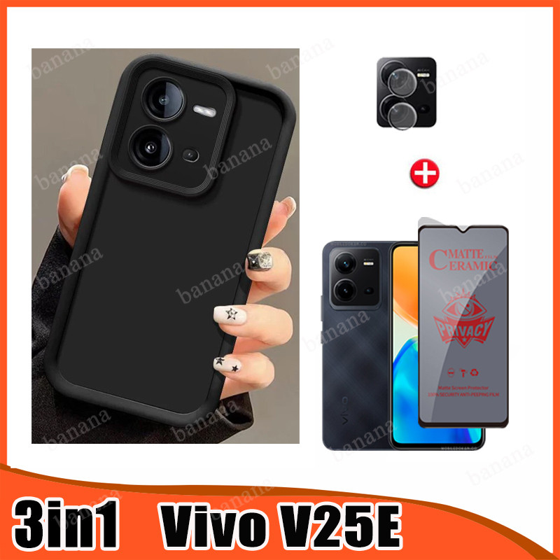 Vivo V25E TPU เคสโทรศัพท์ซิลิโคนสําหรับ Vivo Y100 V29E V27E V25 3in1 Anti-Spy Privacy Ceramic Film +